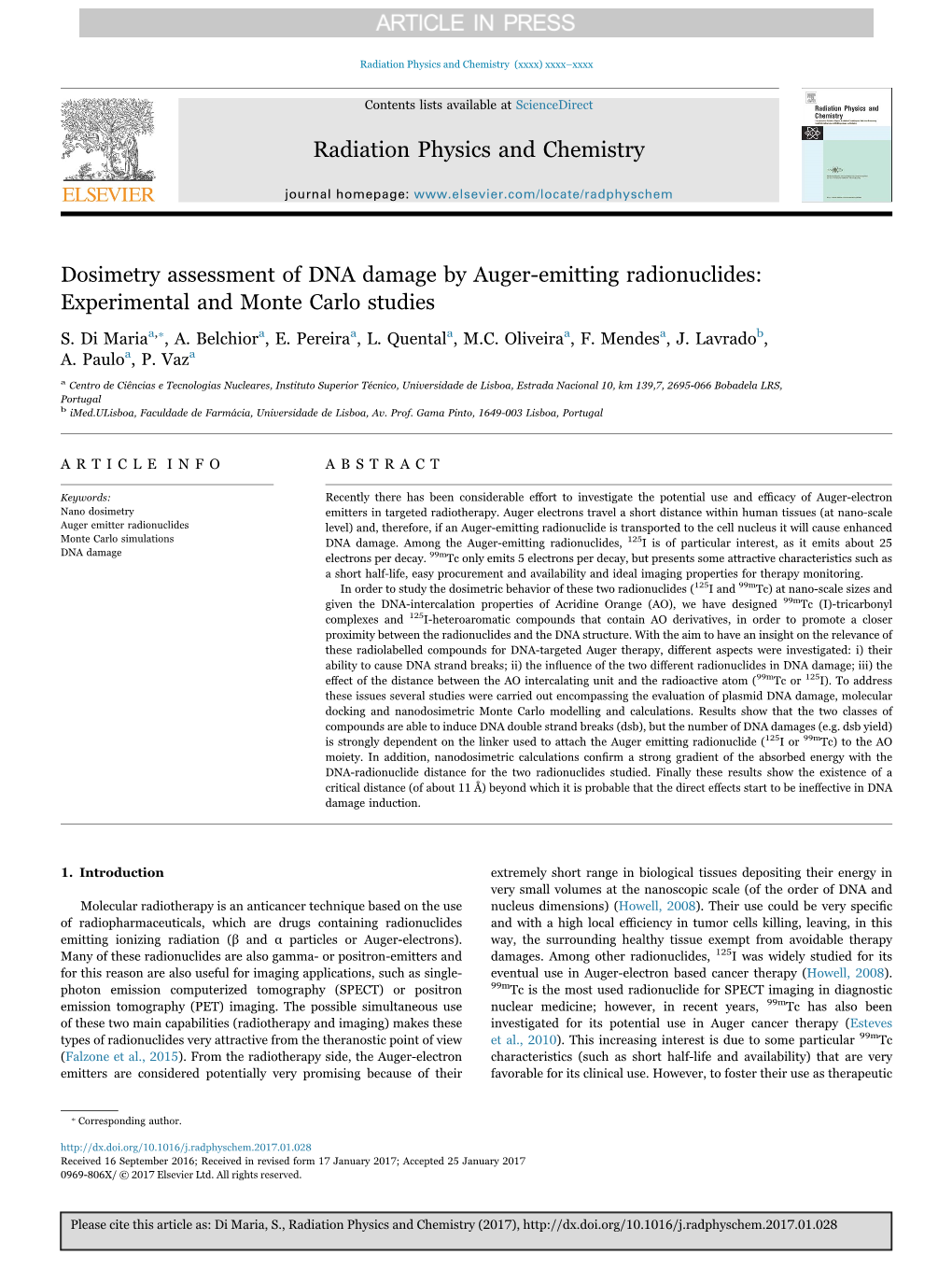 Dosimetry Assessment of DNA Damage by Auger-Emitting Radionuclides: Experimental and Monte Carlo Studies ⁎ S