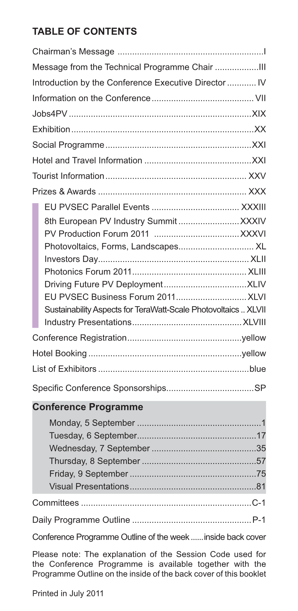 Conference Programme TABLE of CONTENTS