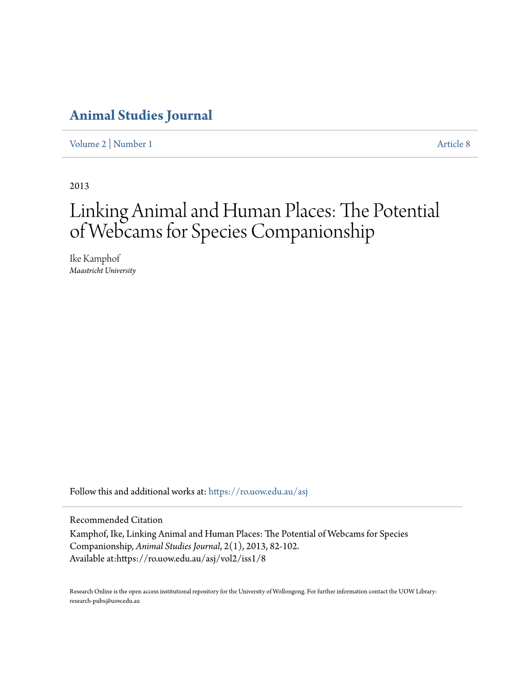 Linking Animal and Human Places: the Potential of Webcams for Species Companionship