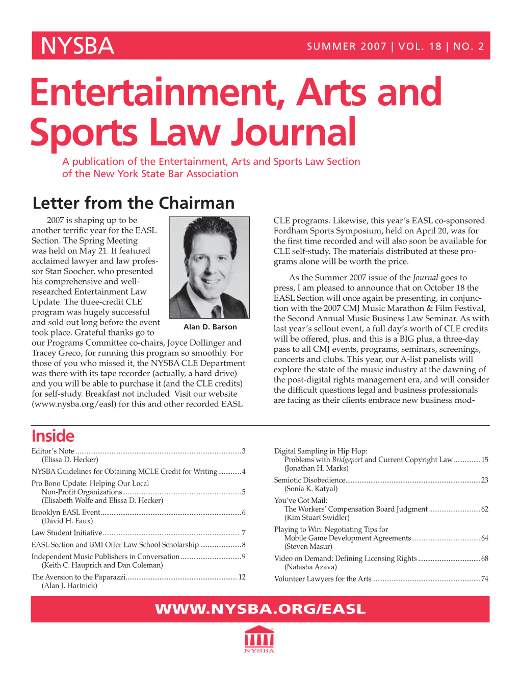 Entertainment, Arts and Sports Law Journal