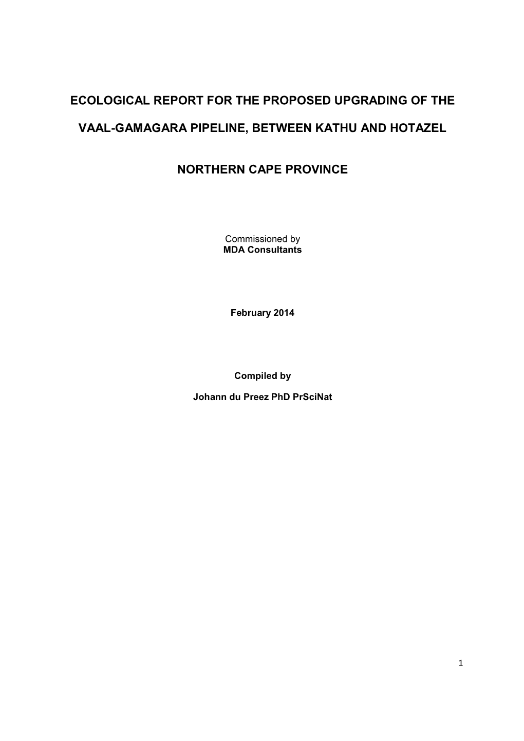 Vaal-Gamagara Pipeline Report II-1