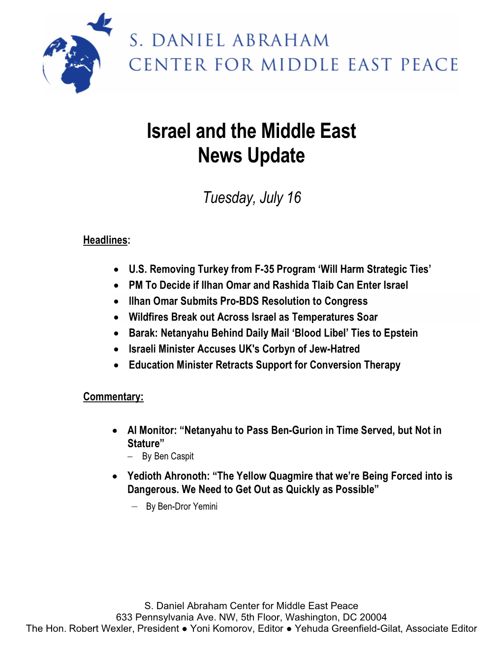 Israel and the Middle East News Update