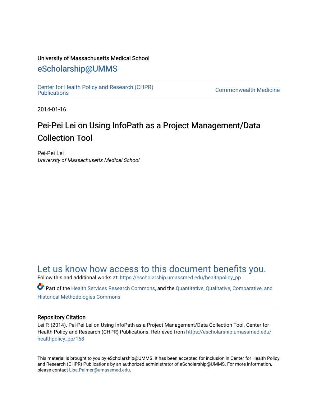 Pei-Pei Lei on Using Infopath As a Project Management/Data Collection Tool