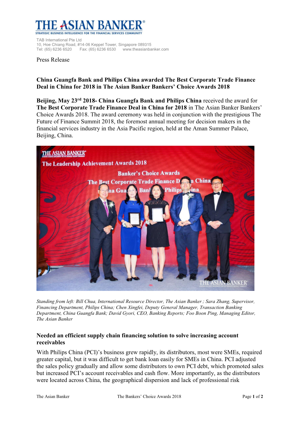 Press Release China Guangfa Bank and Philips China Awarded The
