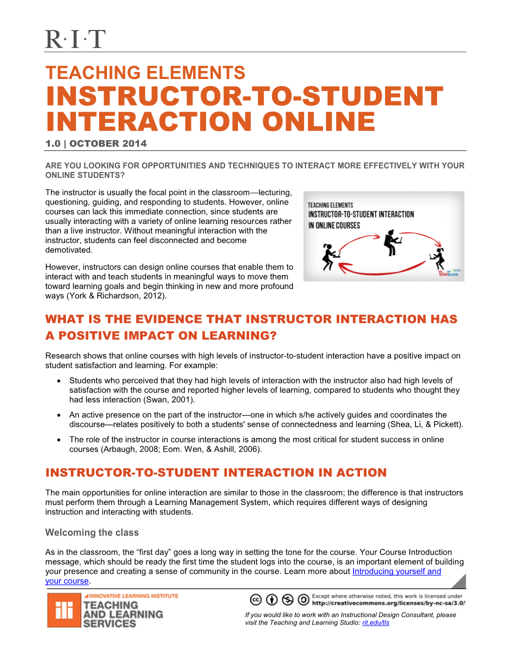 Teaching Elements Instructor-To-Student Interaction Online 1.0 | October 2014