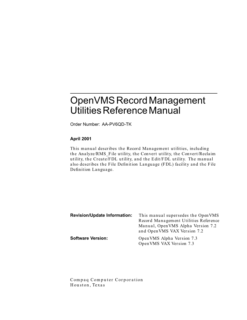 Openvms Record Management Utilities Reference Manual