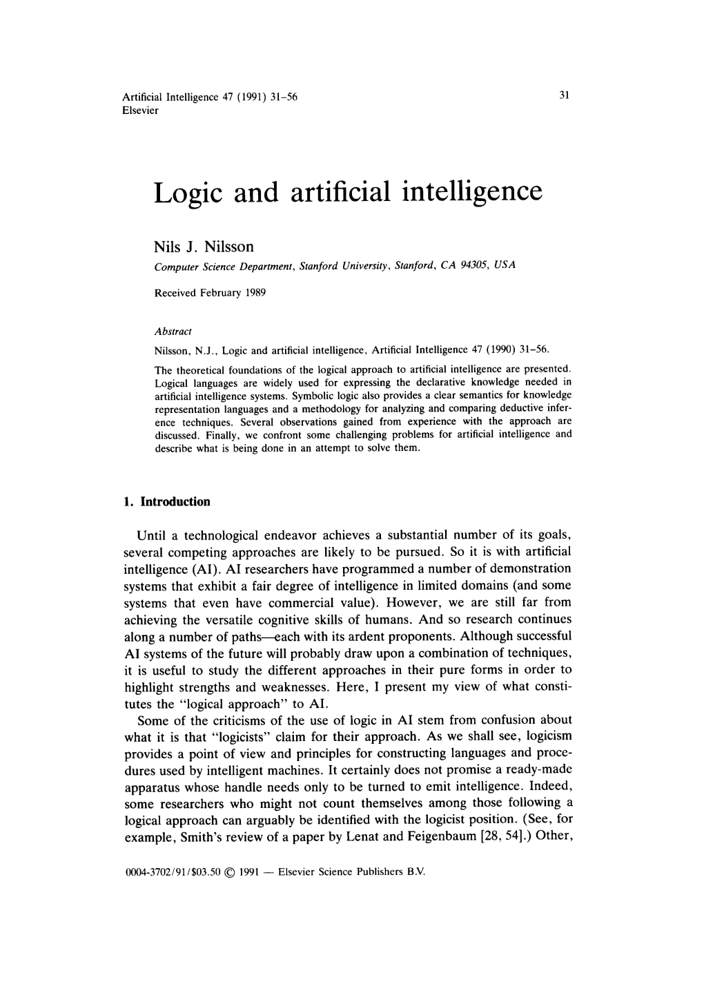 Logic and Artificial Intelligence