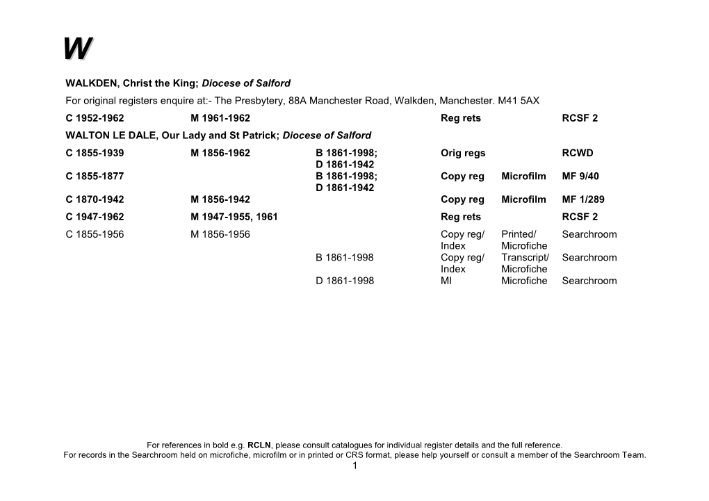 1 WALKDEN, Christ the King; Diocese of Salford for Original Registers