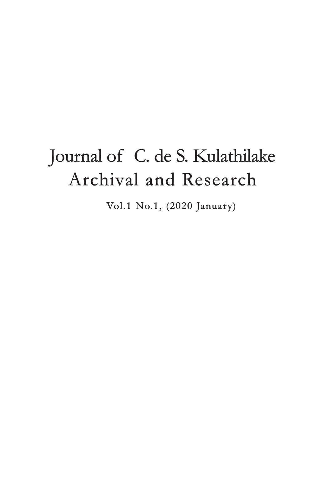 Journal of C. De S. Kulathilake Archival and Research