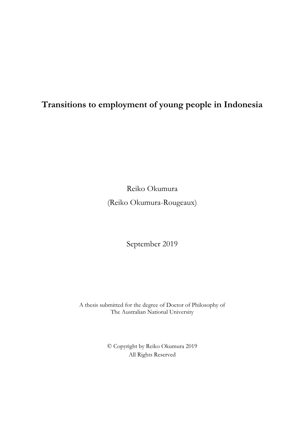 Transitions to Employment of Young People in Indonesia