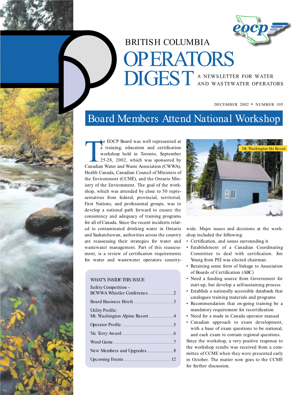 British Columbia Operators a Newsletter for Water Digest and Wastewater Operators
