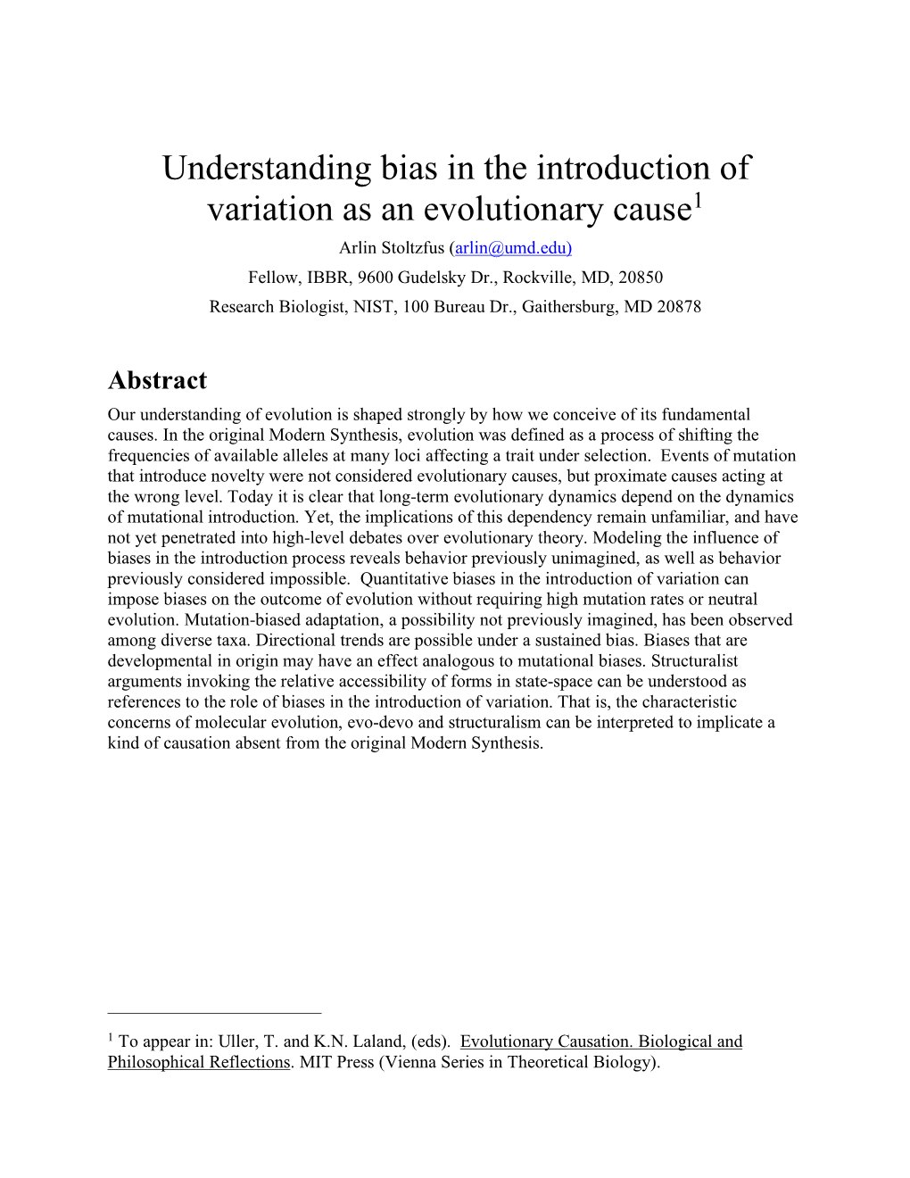 Understanding Bias in the Introduction of Variation As an Evolutionary