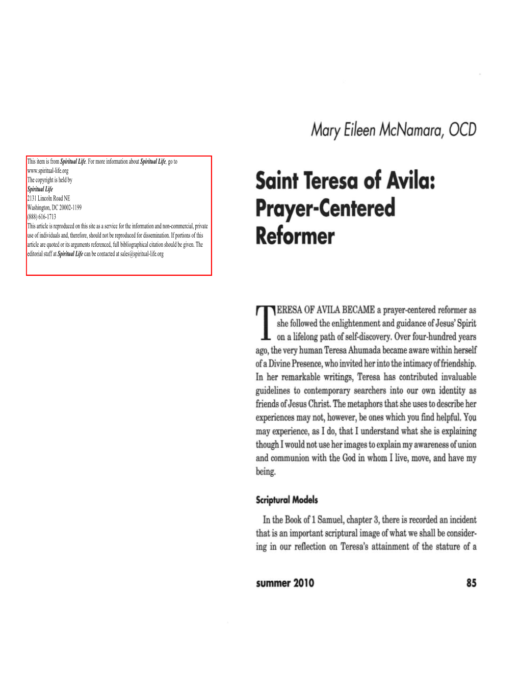 Saint Teresa of Avila: Prayer-Centered Reformer