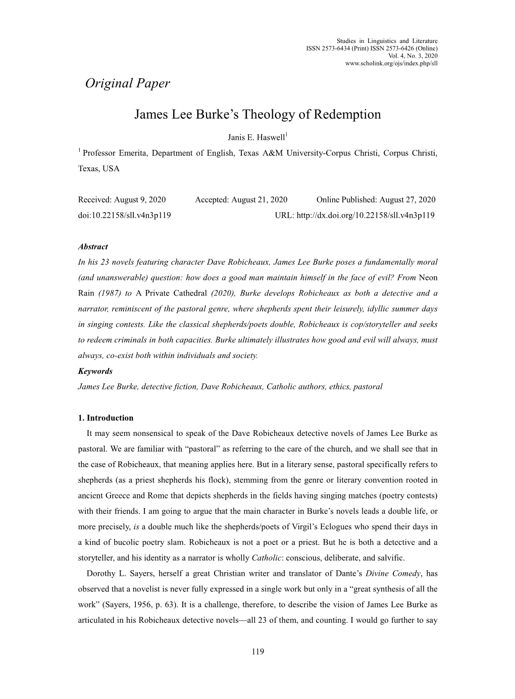 Original Paper James Lee Burke's Theology Of