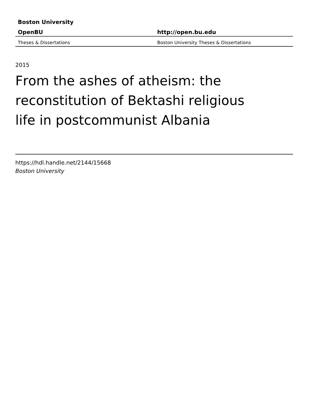 The Reconstitution of Bektashi Religious Life in Postcommunist Albania