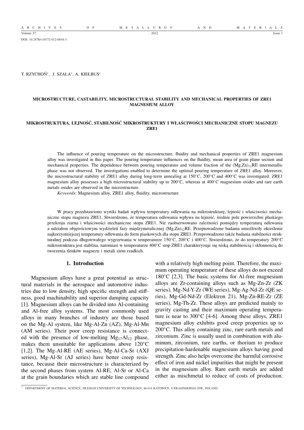 1. Introduction Magnesium Alloys Have a Great Potential As Struc