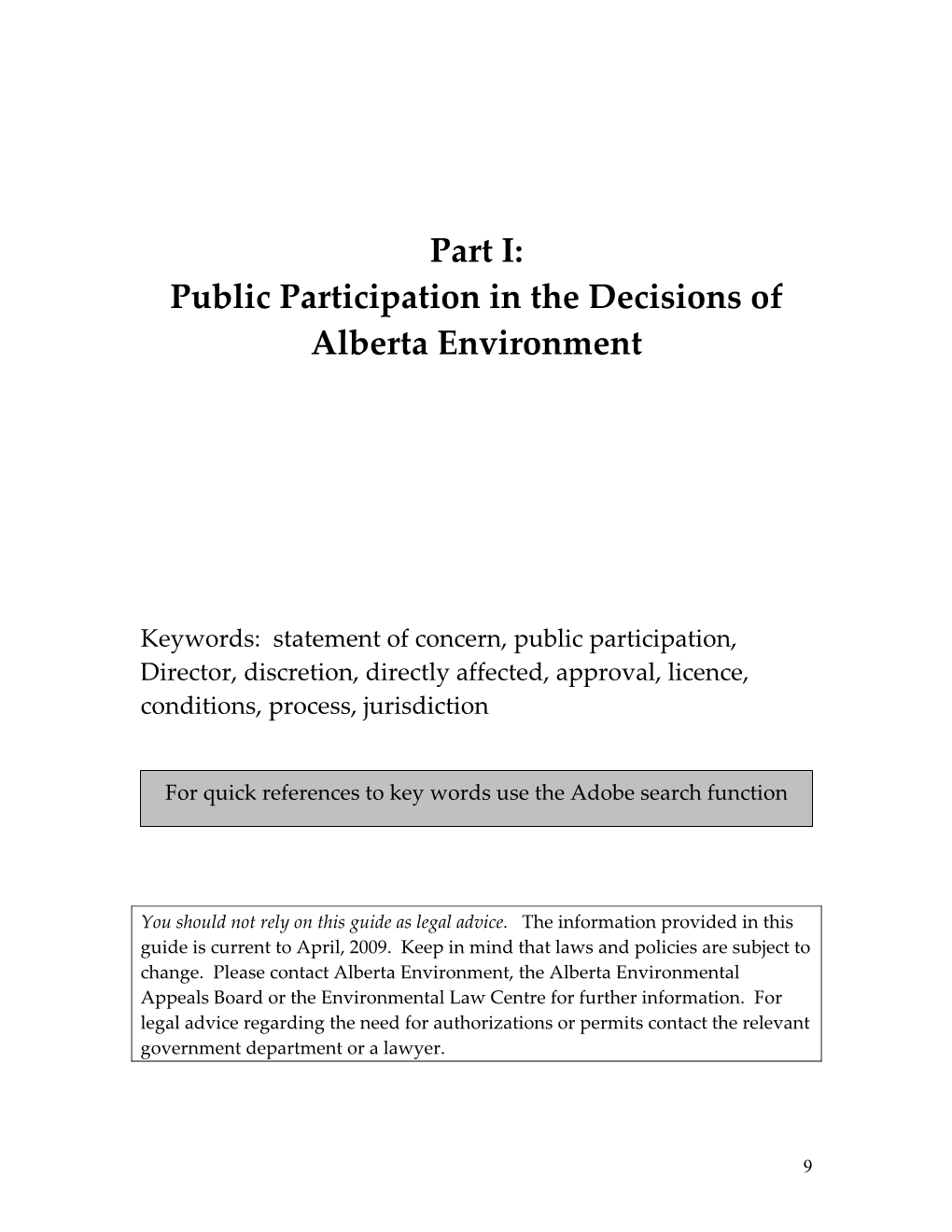 Part I: Public Participation in the Decisions of Alberta Environment