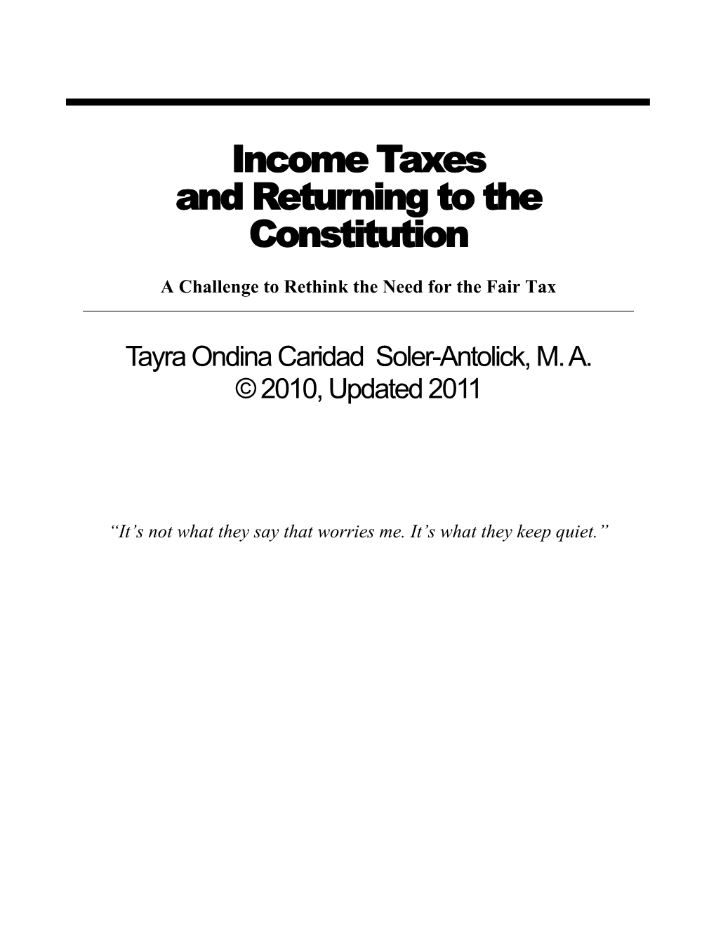 Taxes and Obeying the Constitution