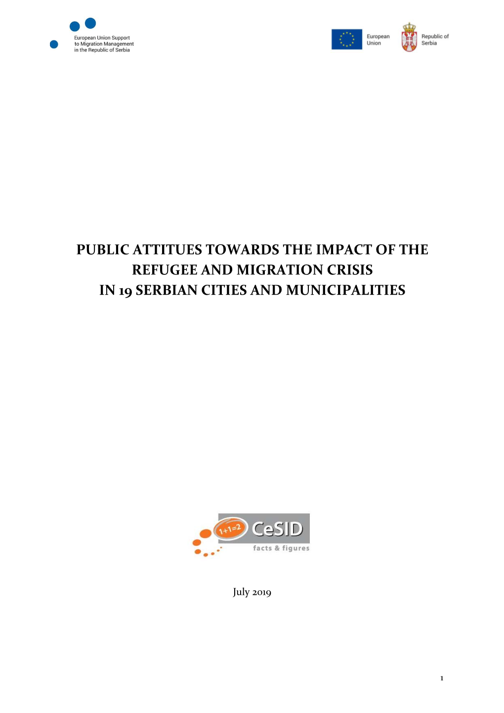 Public Attitues Towards the Impact of the Refugee and Migration Crisis in 19 Serbian Cities and Municipalities