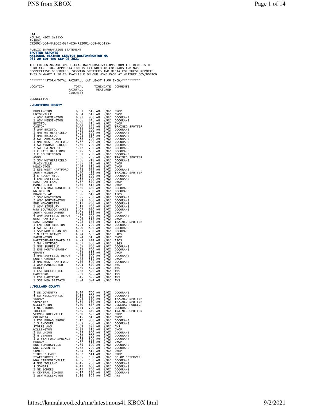 Page 1 of 14 PNS from KBOX 9/2/2021