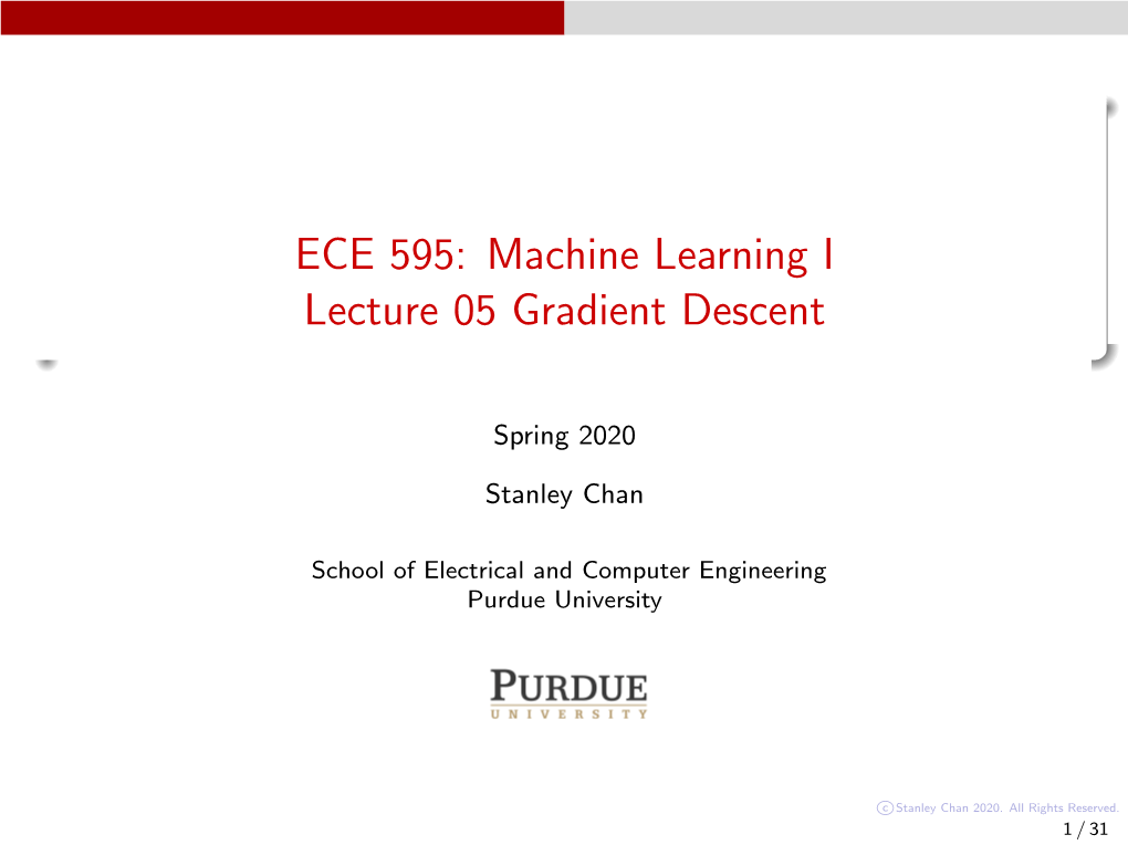 Machine Learning I Lecture 05 Gradient Descent