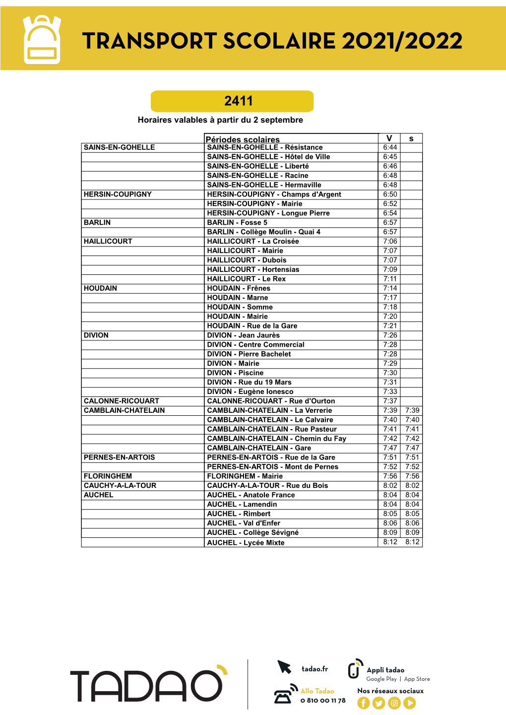 2411 Horaires Valables À Partir Du 2 Septembre