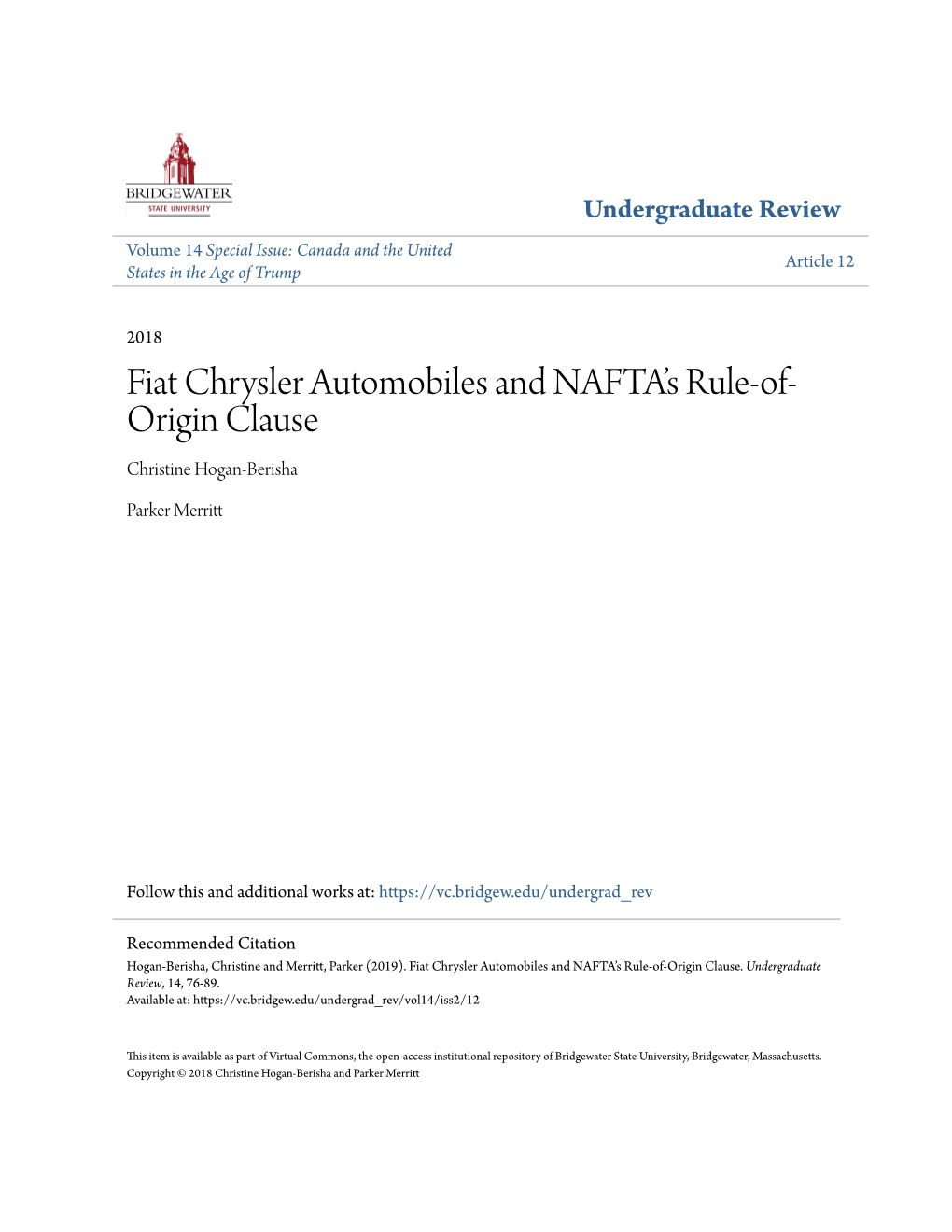 Fiat Chrysler Automobiles and NAFTA's Rule-Of-Origin Clause