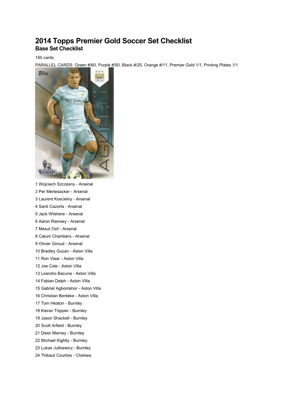 2014 Topps Premier Gold Soccer Set Checklist