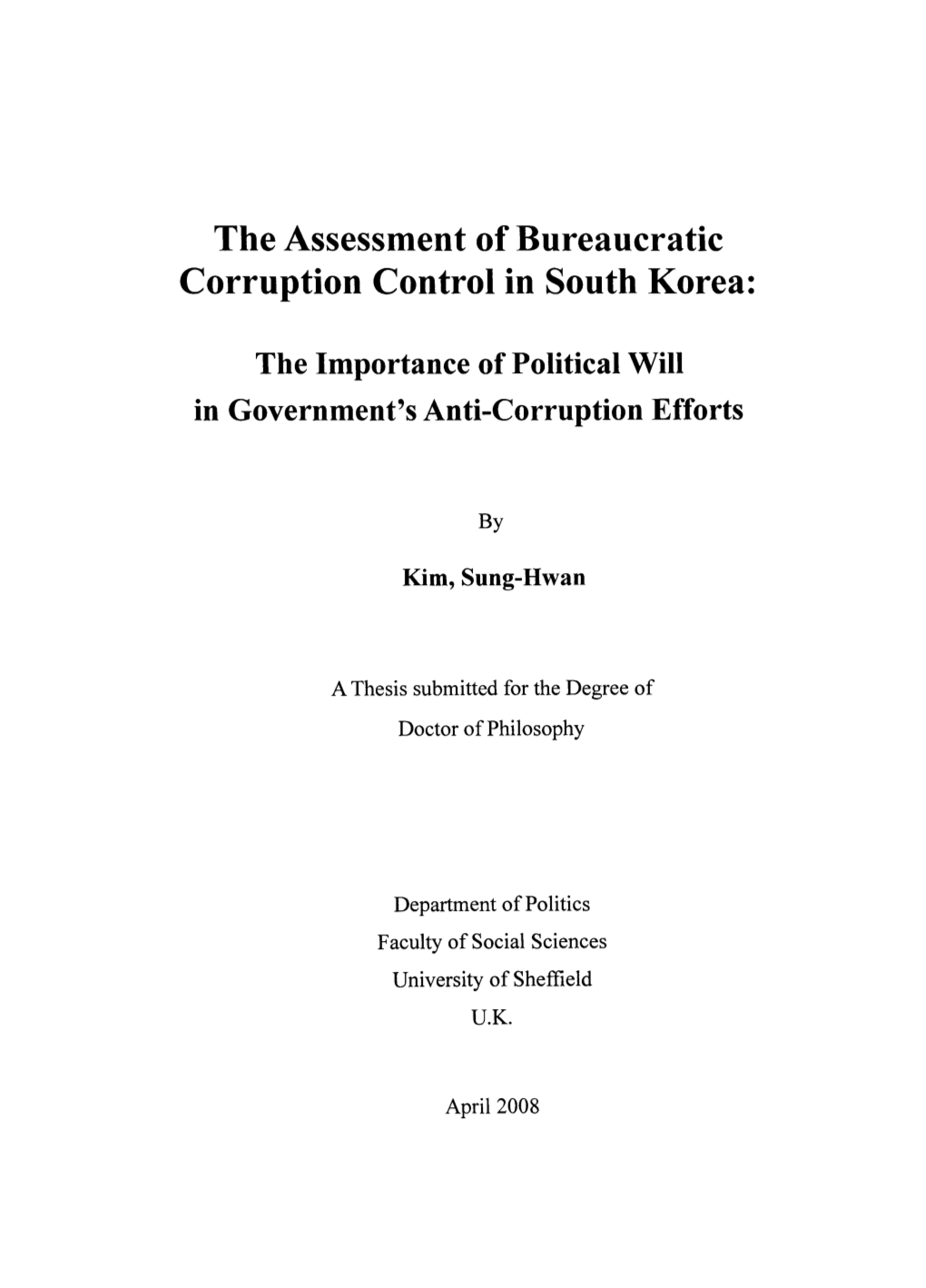 The Assessment of Bureaucratic Corruption Control in South Korea