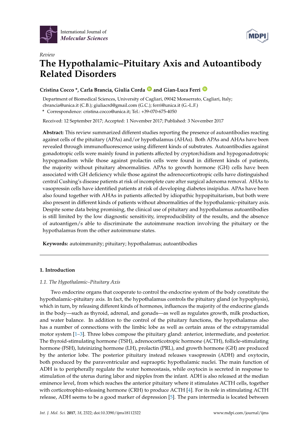 The Hypothalamic–Pituitary Axis and Autoantibody Related Disorders