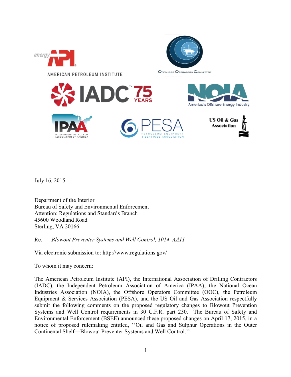 IPAA, Trade Groups Joint Comments on Bureau of Safety And