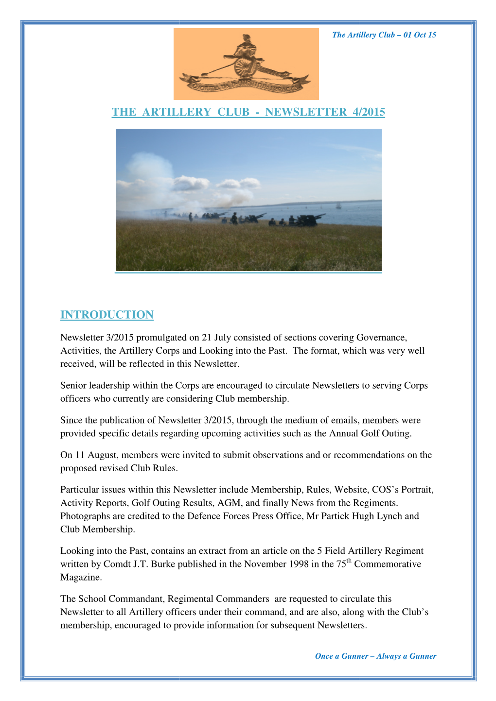 Artillery Club Newsletter 4 of 2015