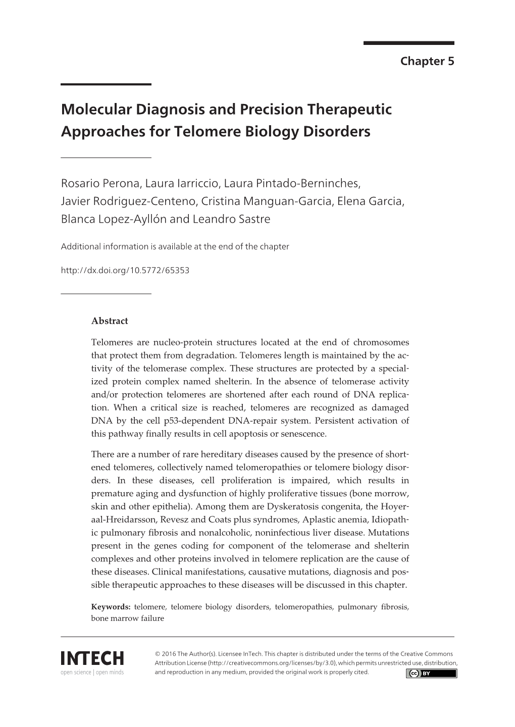 Molecular Diagnosis and Precision Therapeutic Approaches for Telomere Biology Disorders