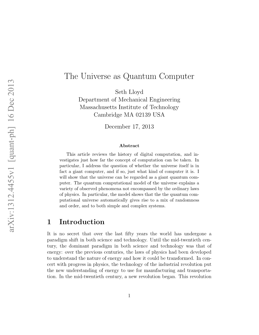 The Universe As Quantum Computer