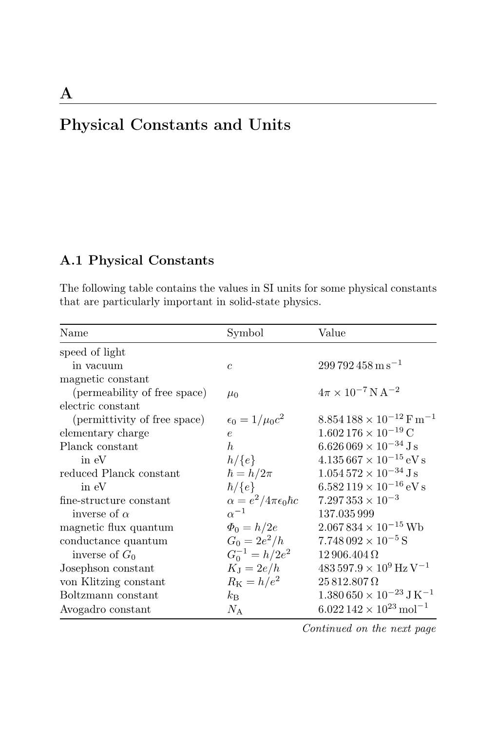 A Physical Constants and Units