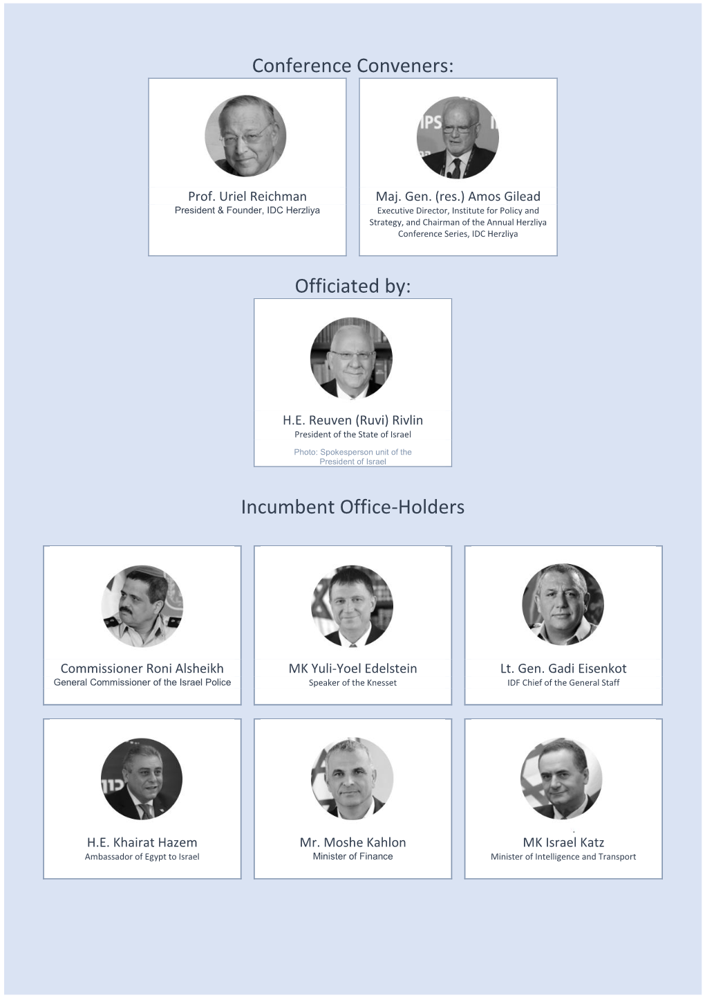 Conference Conveners: Officiated By: Incumbent Office-Holders