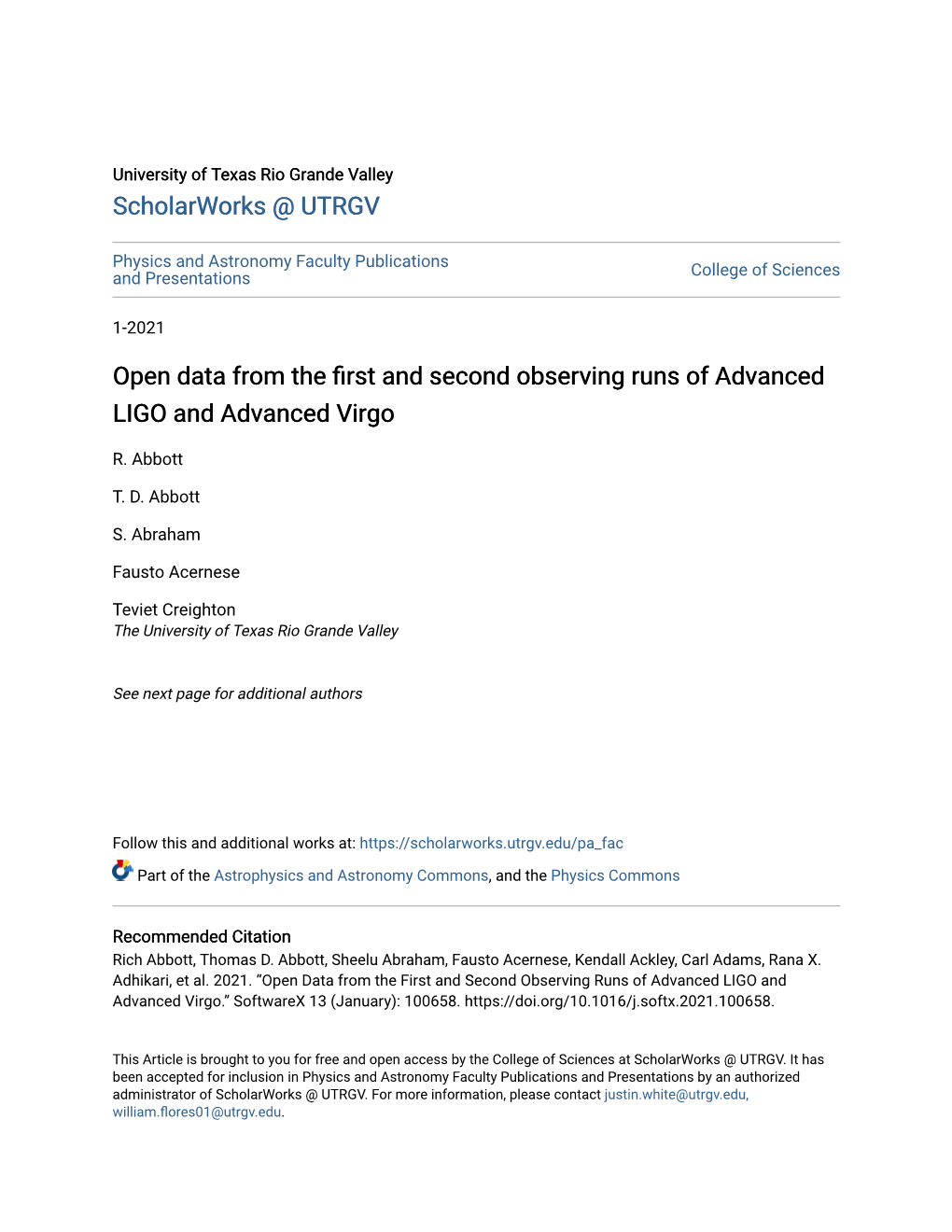 Open Data from the First and Second Observing Runs of Advanced LIGO and Advanced Virgo