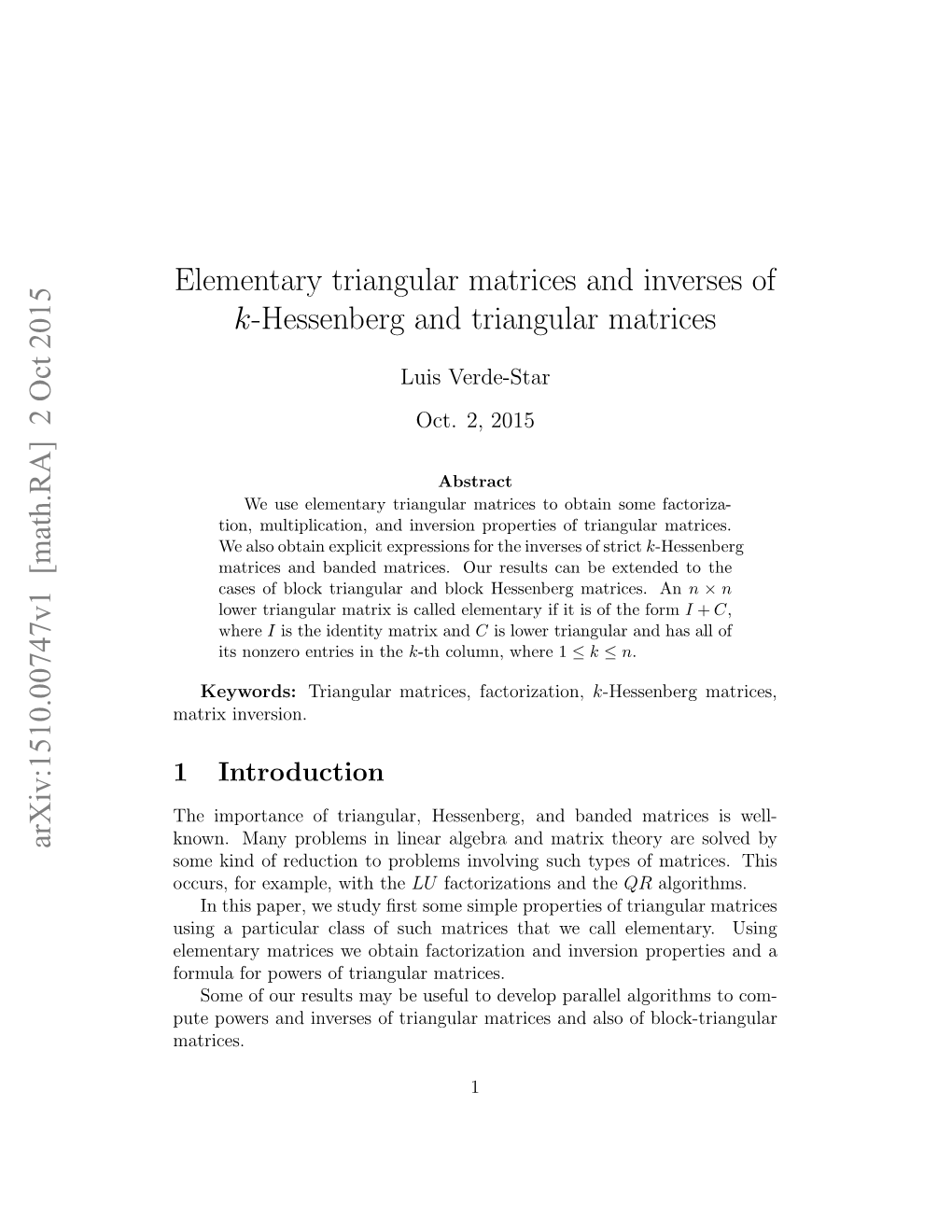 Elementary Triangular Matrices and Inverses of K-Hessenberg