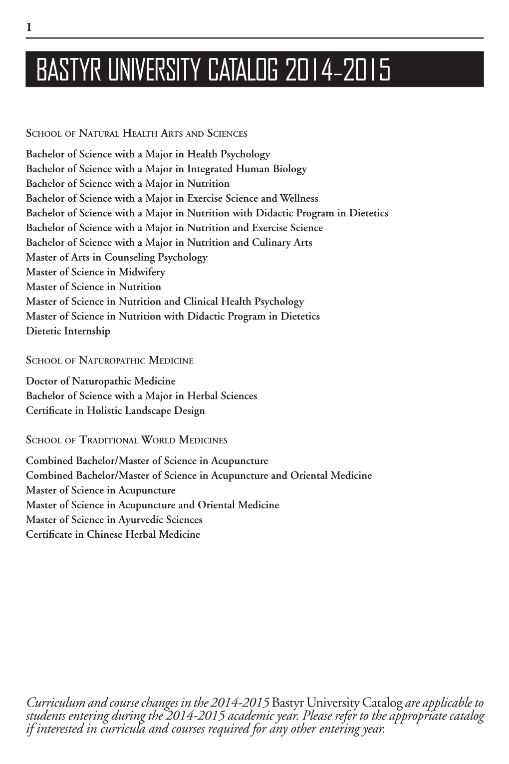 Bastyr University Catalog 2014-2015