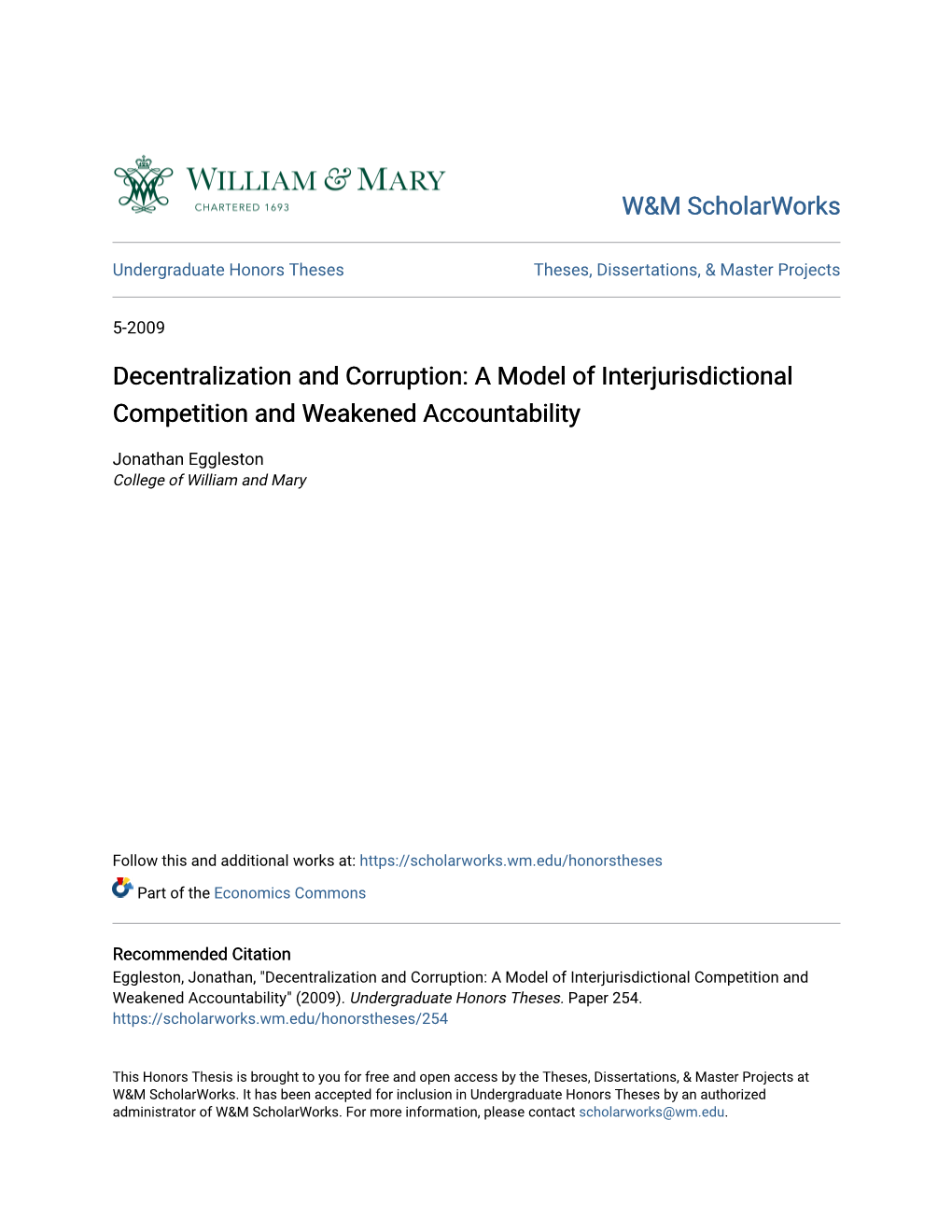 Decentralization and Corruption: a Model of Interjurisdictional Competition and Weakened Accountability