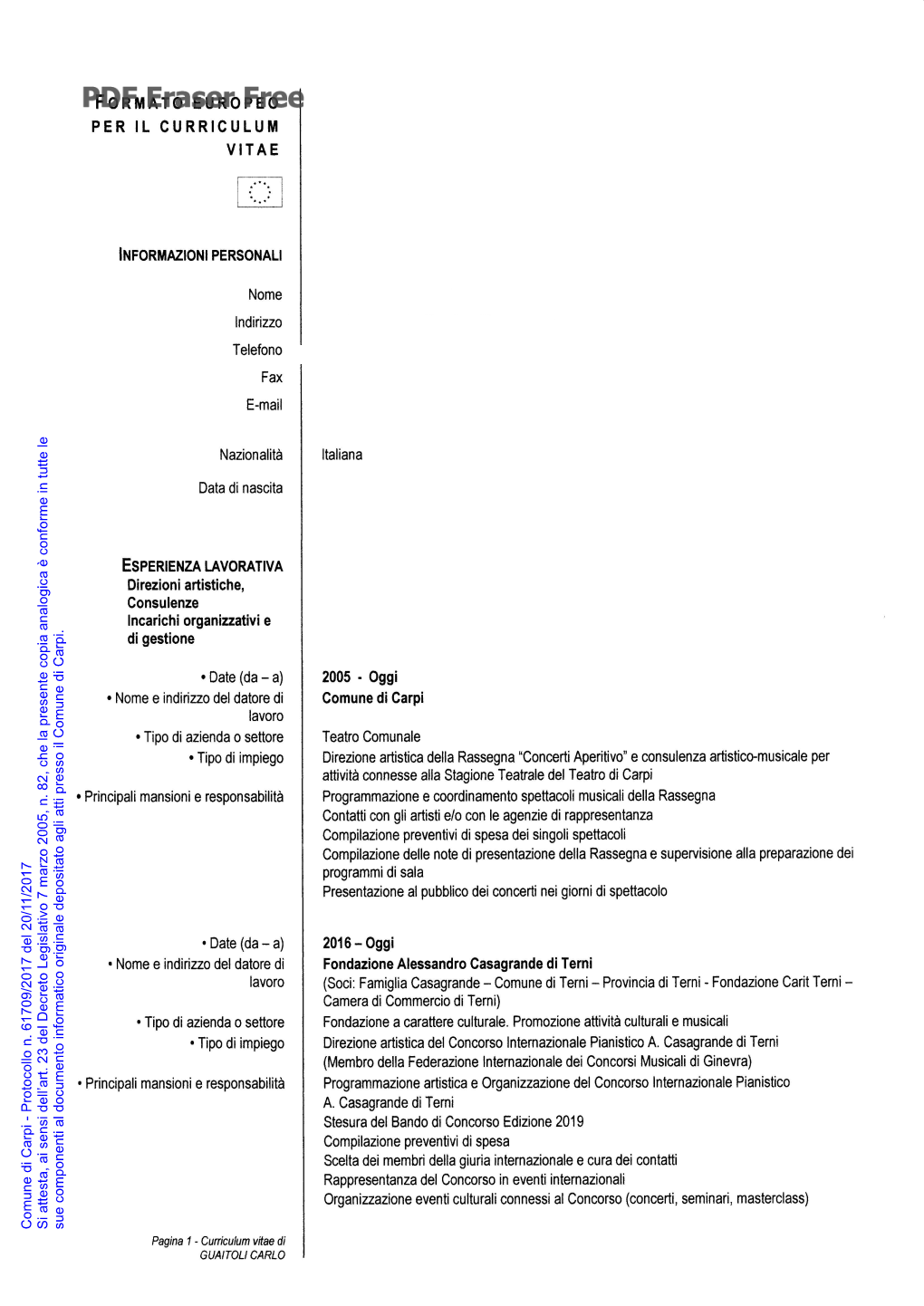 Fonmato Europeo PER IL CURRICULUM VITAE