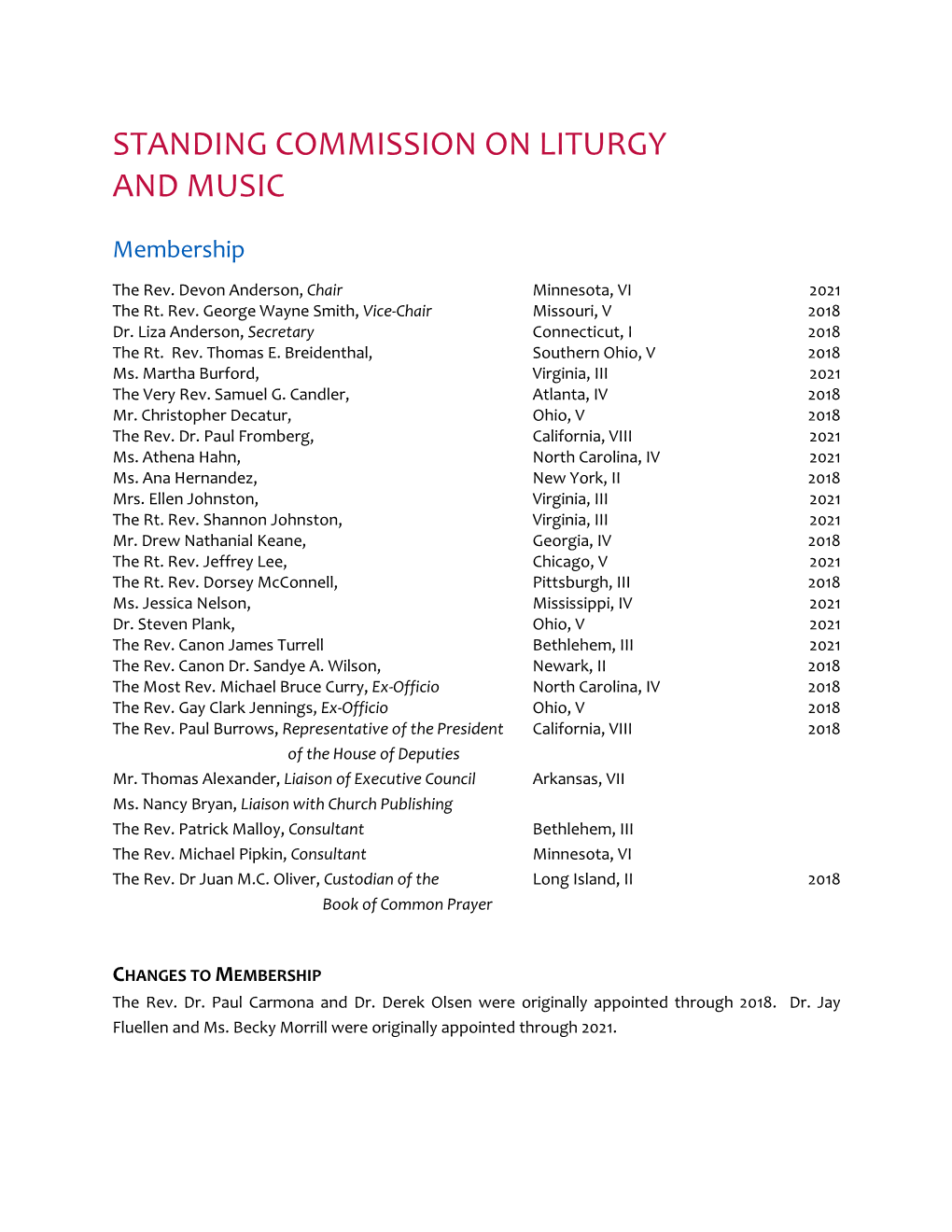 Standing Commission on Liturgy and Music
