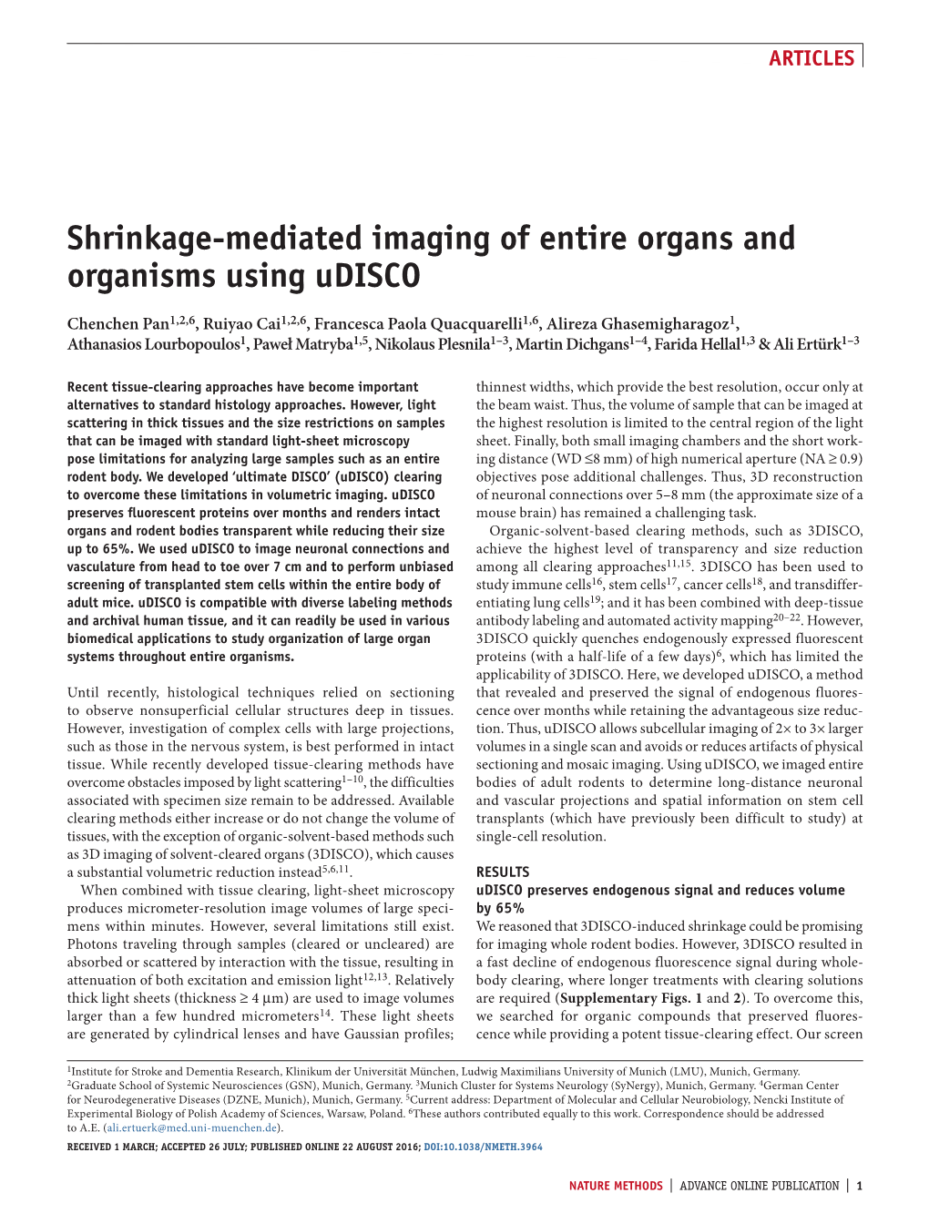 Shrinkage-Mediated Imaging of Entire Organs and Organisms Using Udisco