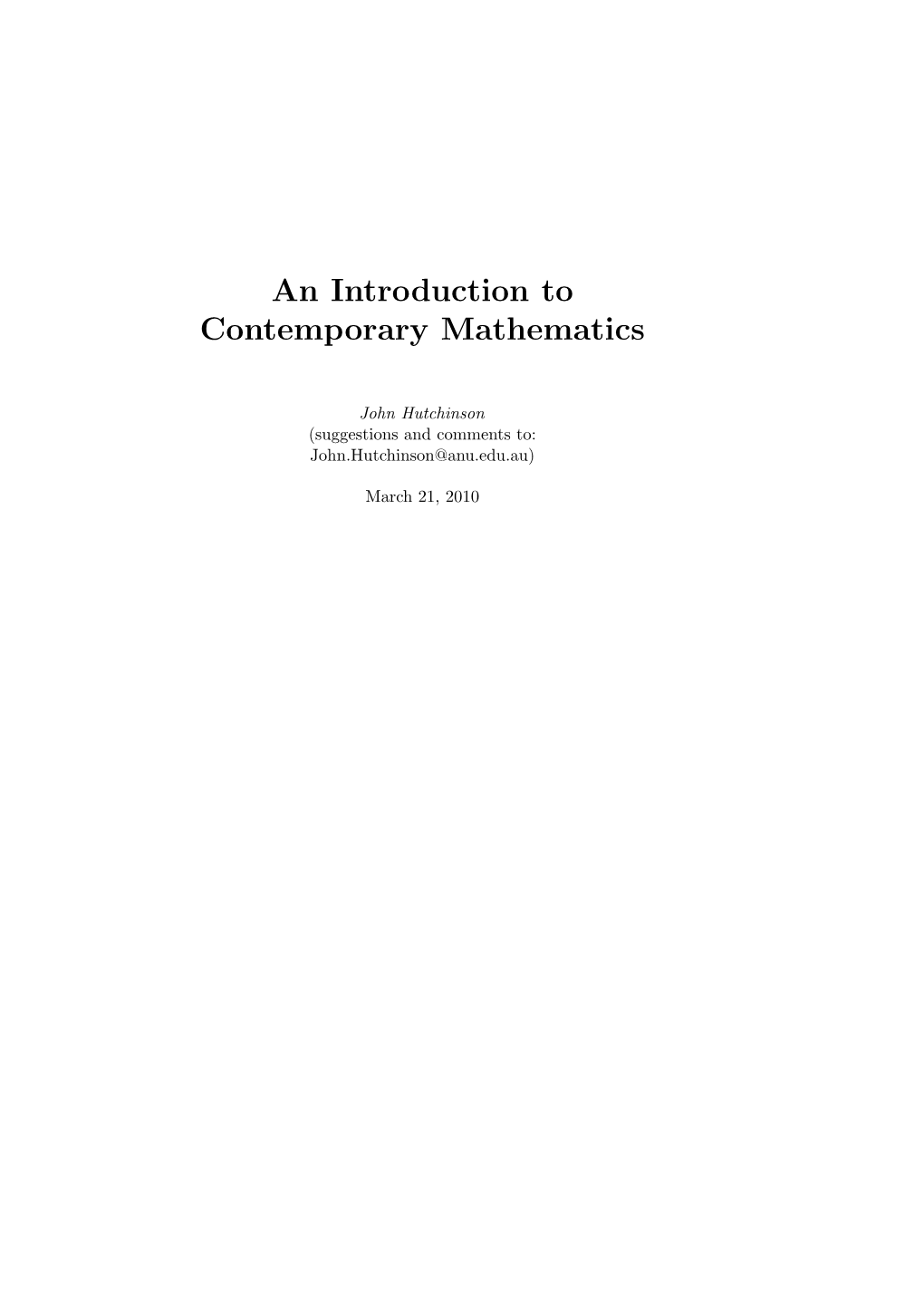 An Introduction to Contemporary Mathematics