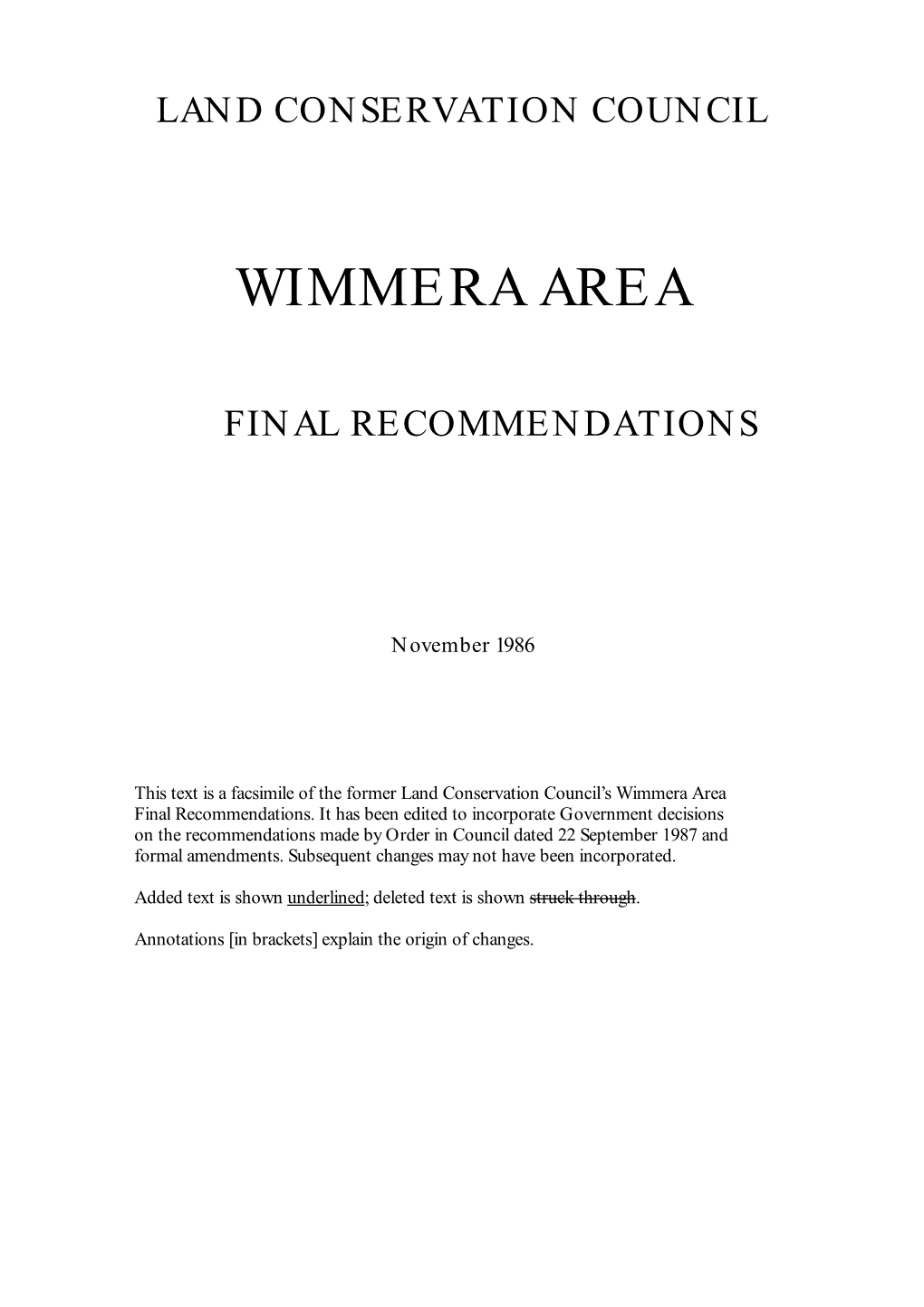 Wimmera Area Final Recommendations