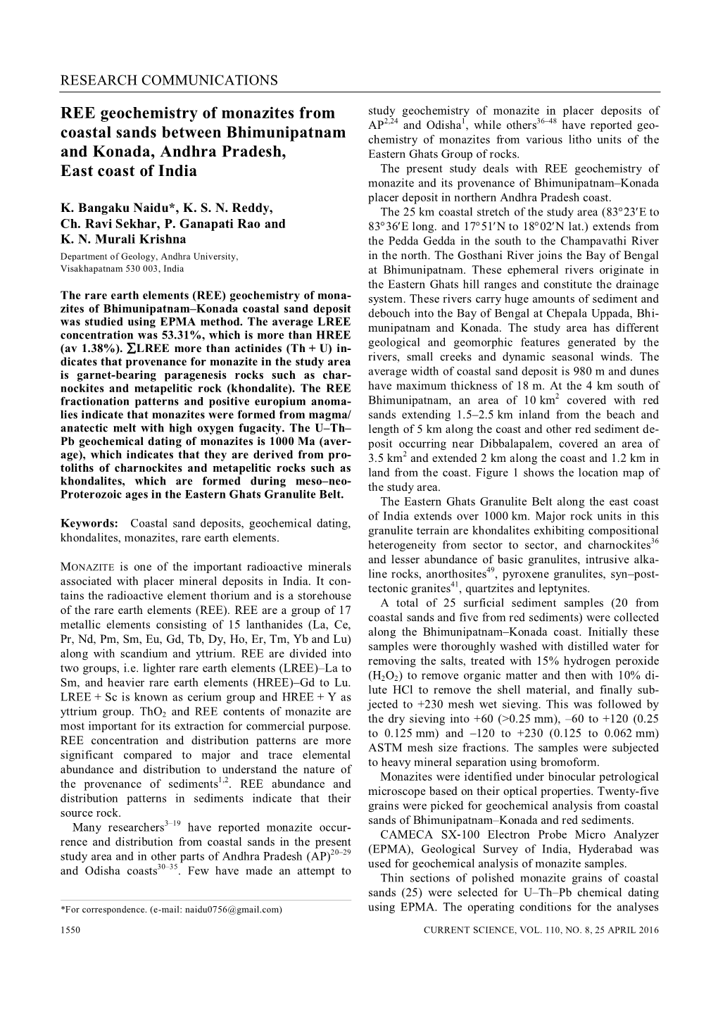 REE Geochemistry of Monazites from Coastal Sands Between