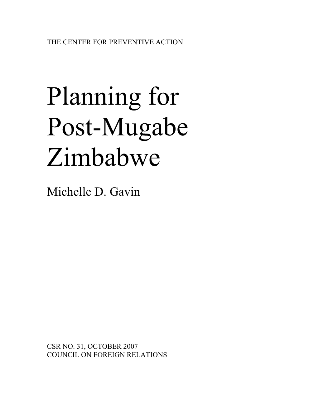 Planning for Post-Mugabe Zimbabwe