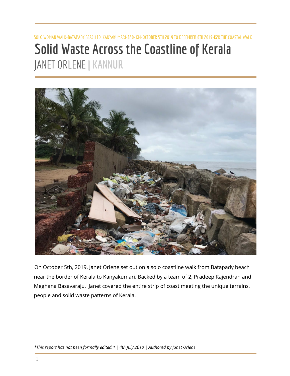 Solid Waste Across the Coastline of Kerala JANET ORLENE | KANNUR ​