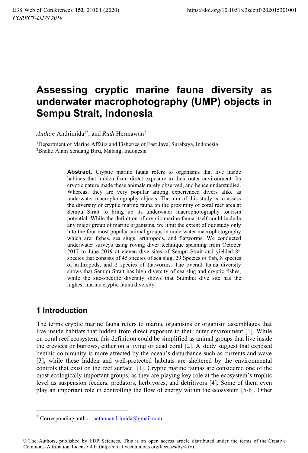 Assessing Cryptic Marine Fauna Diversity As Underwater Macrophotography (UMP) Objects in Sempu Strait, Indonesia