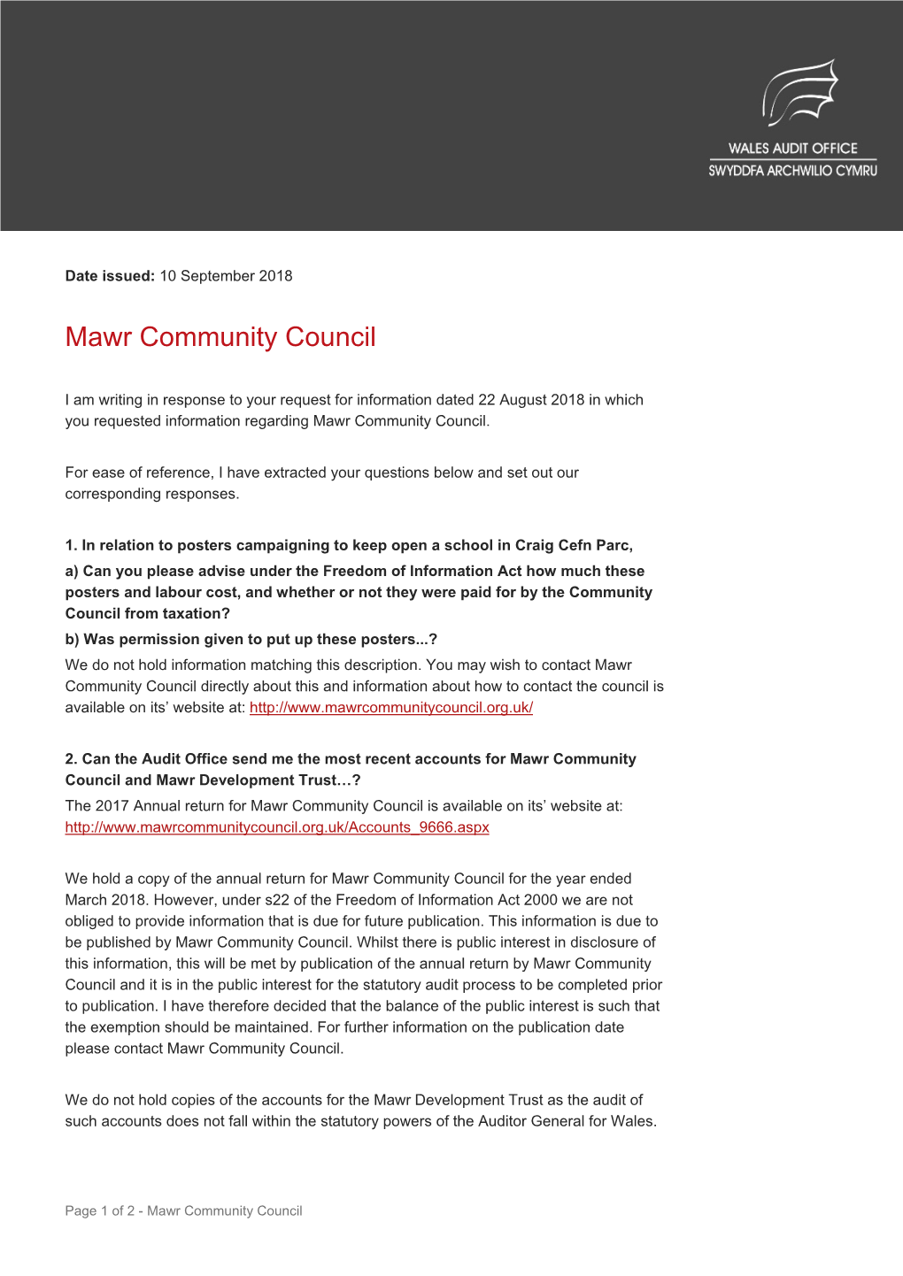 Mawr Community Council